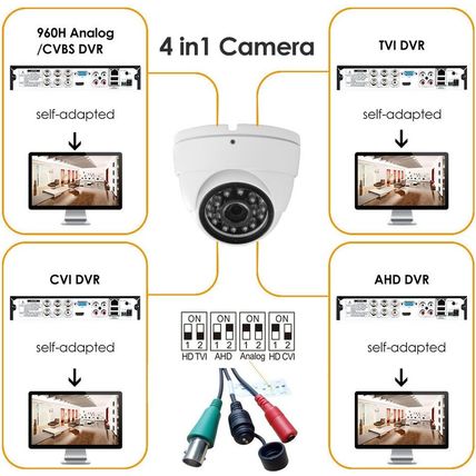 Analog CCTV Camera HD 1080P 4-In-1 (TVI/AHD/CVI/960H Analog) Security Dome Camer