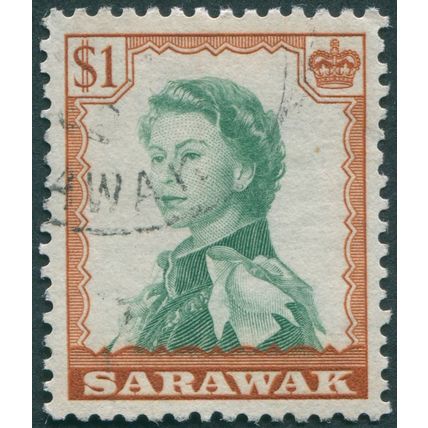 Sarawak 1957 $1 myrtle-green & orange-brown SG200 used