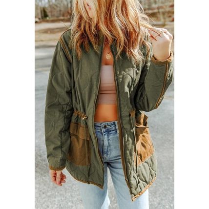 Green Stitching Quilted Drawstring Jacket