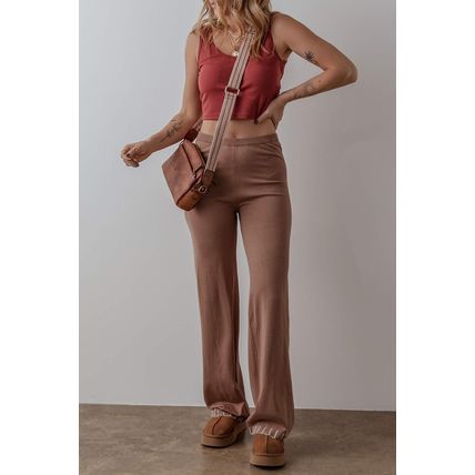 Straw Yellow High Waist Straight Leg Knitted Pants