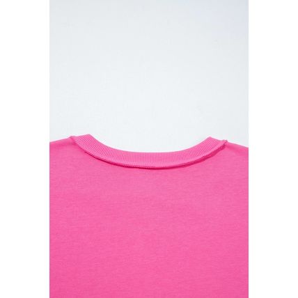 Bright Pink Raw Edge Half Buttons Pullover and Jogger Pants Set