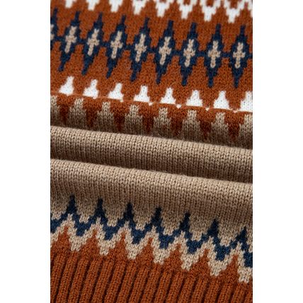 Khaki Aztec Print Colorblock Crew Neck Sweater