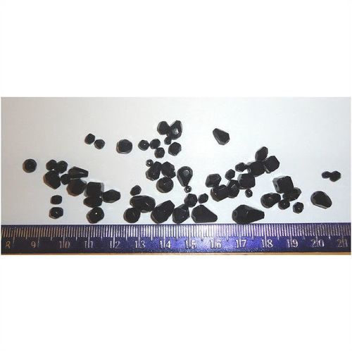 BEADS #001 lot of 55 tiny black facet fire polished mixed glass pieces drilled