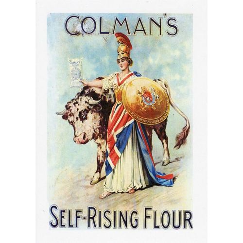 Poster Advert Art Postcard Colmans Flour Britannia Bull Self Rising Advertise