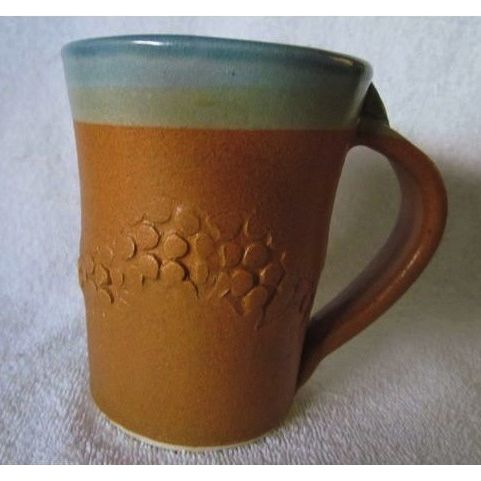 Handcrafted Stoneware Coffee Mug Blue Brown color motif