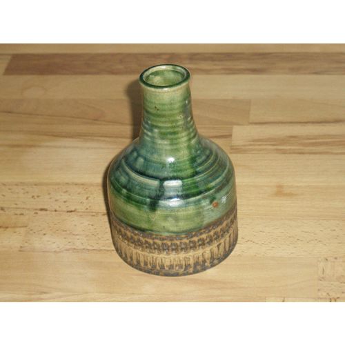 Stoneware Green Glazed Studio Pottery Vase Marked JE