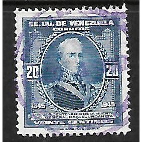 VENEZUELA 1946 20c BLUE GENERAL R URDANETA SG720 FINE USED