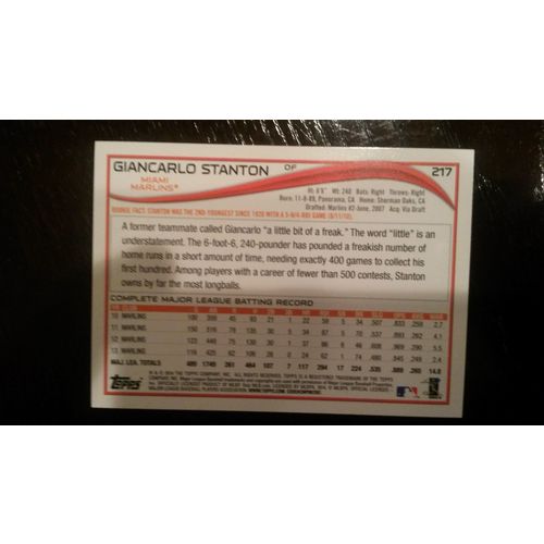 2014 Topps Blue Parallel Card # 217 Giancarlo Stanton Near Mint (7) Marlins