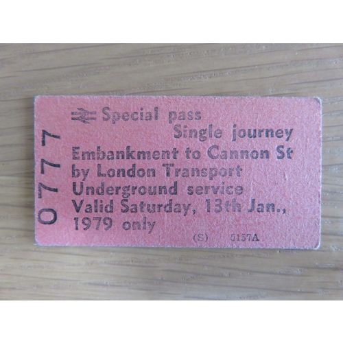London Transport Special Pass Embankment to Cannon St 1979 Ticket