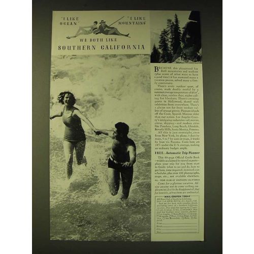 1936 Southern California Ad - I like Ocean I like Mountains