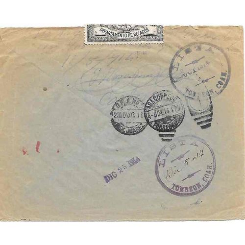 Mexico 1914 Juarez to Coahuila, Offiicially Sealed, DELAYED, NOT CLAIMED