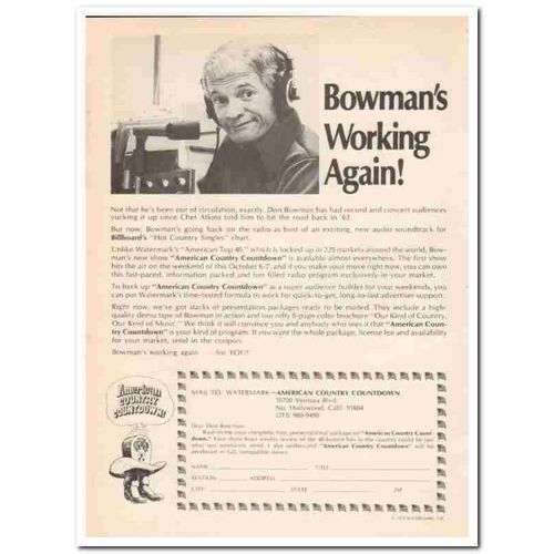WATERMARK INC 1973 American Country Countdown Don Bowman vintage ad