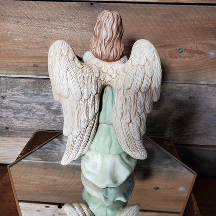 Angel Playing Mandolin Large Figurine - 9.25" tall - Hand Painted.