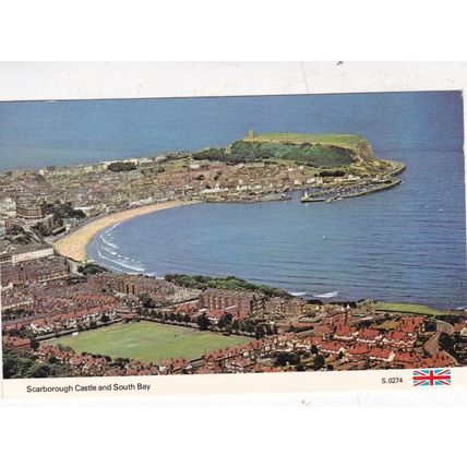 Scarborough Castle and South Bay Postcard used crease
