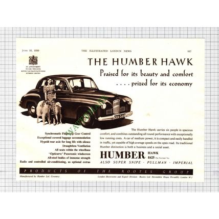 Humber Hawk Car Advert - 1950 Cutting