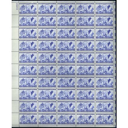 Lafayette Issue Sheet of Fifty 3 Cent Postage Stamps Scott 1010