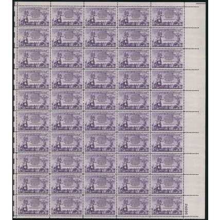 Newspaper Boys Sheet of Fifty 3 Cent Postage Stamps Scott 1015