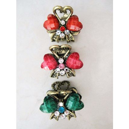 small mini metal heart jeweled antique bronze hair claw clip