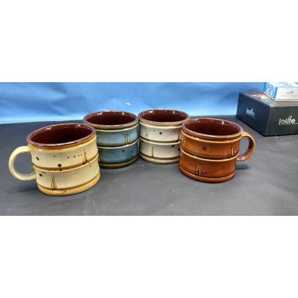 Vintage Capodimonte Stoneware Marked Tiki Bamboo Style Coffee Mugs Set of 4