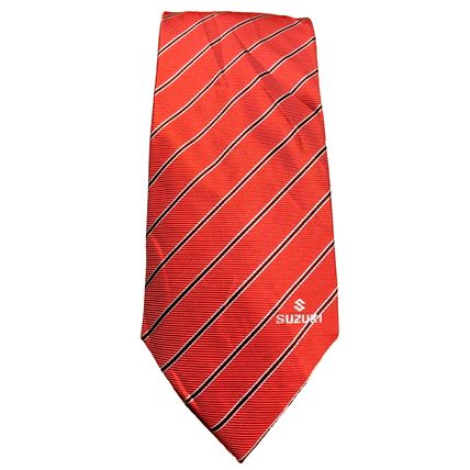 Suzuki Name Logo Promo Men's Red Black Silver Multi Striped Neck Tie Rare Find!