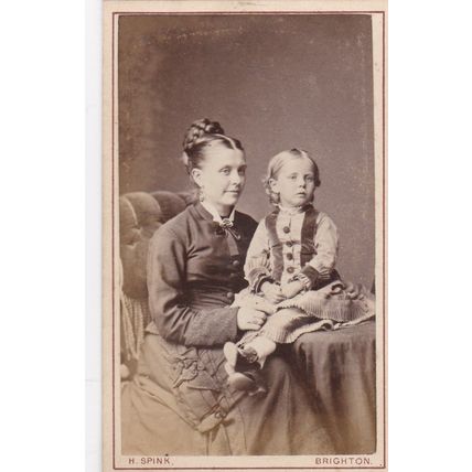 VICT. CDV PHOTO -MOTHER AND CHILD BY H. SPINK, BRIGHTON.PLAITED HAIR