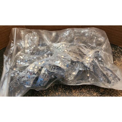 Lot of 17 4" X 4" Shapeable Silver Sparkle Ribbons for Crafts Decor Presents