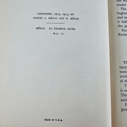 Le Premier Livre 1923 French Edition Hardcover by Albert A Meras Baptiste Meraa