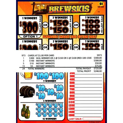 Pull Tabs break-open 1W Tickets set of 973 ct games- BREWSKIS