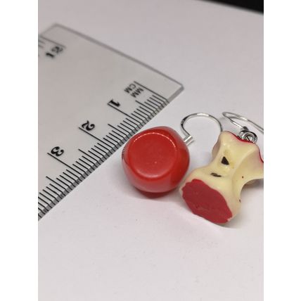 Apple And Apple Core Earrings Silver Plated