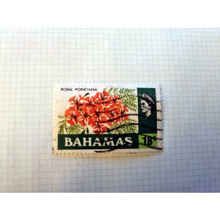 Used postage stamp Bahamas featuring the Royal Poinciana flower and queen