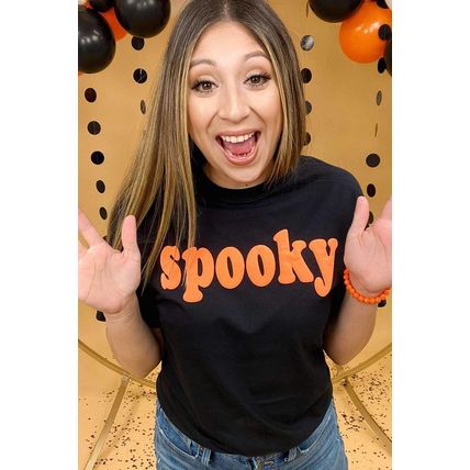 Black Halloween Spooky Crew Neck Casual Graphic Tee