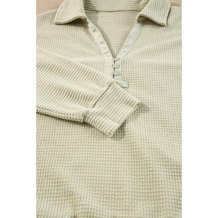 Parchment Textured Buttoned Long Sleeve Top 2 Piece Shorts Set