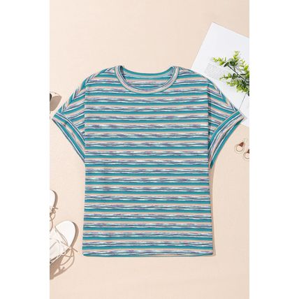 Multicolour Striped Wide Sleeve Loose T Shirt