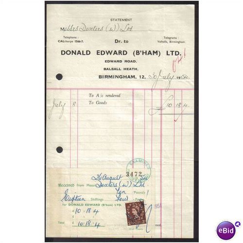 DONALD EDWARD LTD,BALSALL HEATH,BIRMINGHAM, 30JUL1954