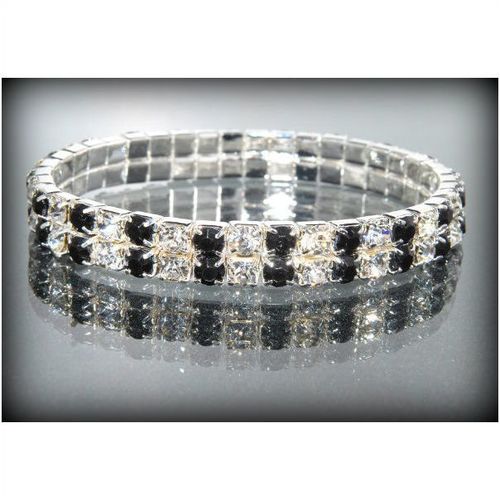 2 Row Wedding Party Black Clear Rhinestone Stretch Bracelet Jewellery 1370