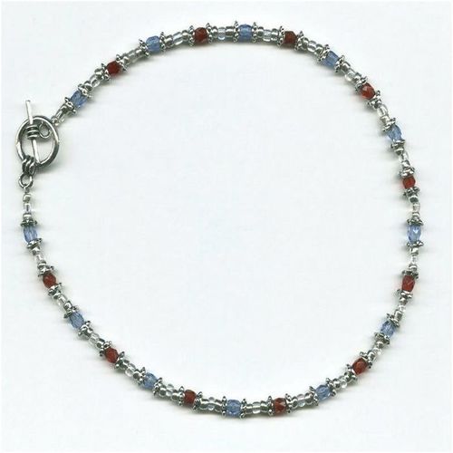 Anklet #tsbrb solid silver + red & blue beads 10.5 inch ladies fashion jewelry