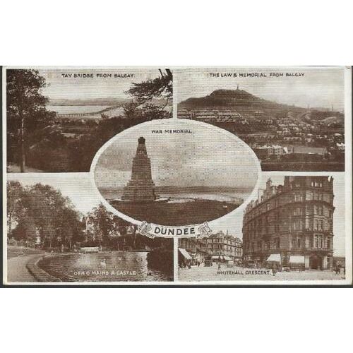 Dundee - inc Balgay, war memorial - Phototone mutiview postcard (Dennis) c.1920s