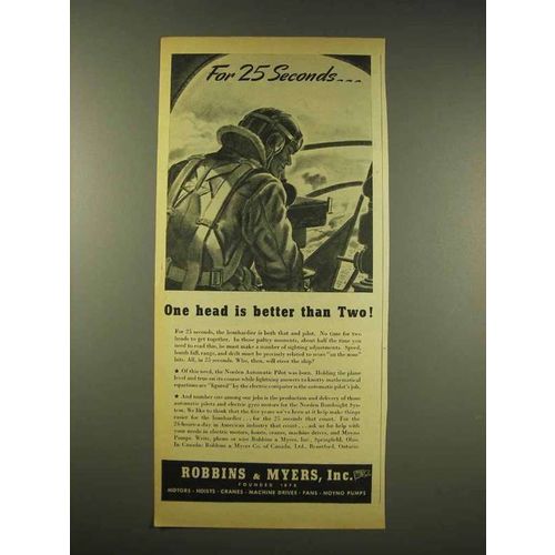 1944 Robbins & Myers Ad - One Head Better Than Two