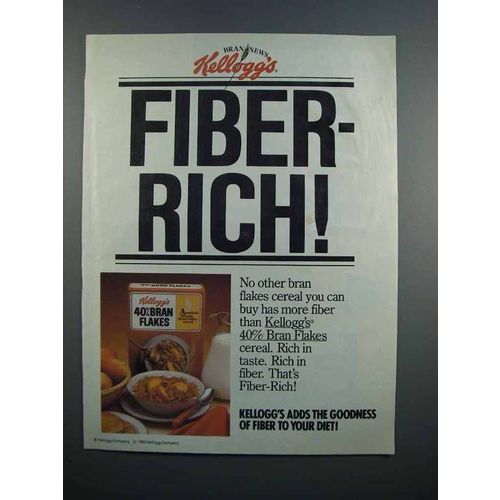 1983 Kellogg's 40% Bran Flakes Ad - Fiber-Rich
