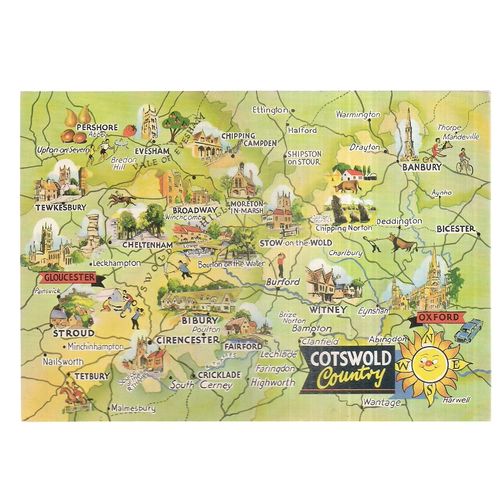 COTSWOLD COUNTRY, MAP . vintage unused postcard by Dennis (A) =
