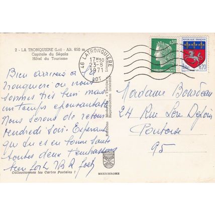 La Tronquiere Hotel du Tourisme France Postcard posted 1971 VGC