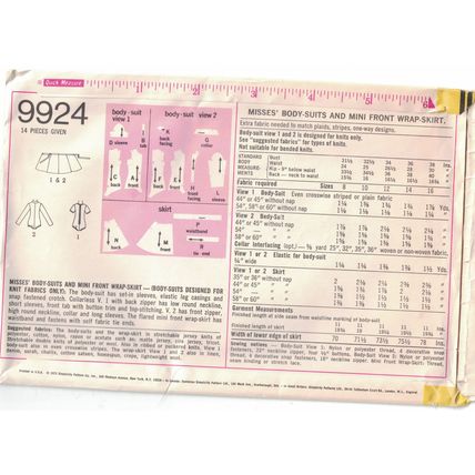Simplicity 9924 Body Suit Wrap Skirt Size 10 Sewing Pattern Uncut