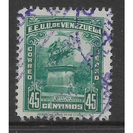 VENEZUELA 1940 STATUE OF BOLIVAR AT CARCACAS 45c GREEN SG 634 FINE USED#