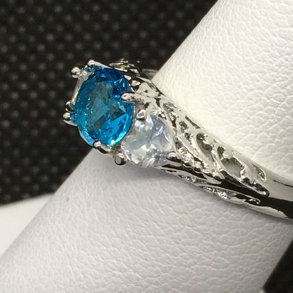 Ring Aqua Colored Crystal White Gold Plate #253 USA Seller
