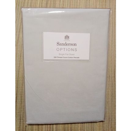 Single Flat Sheet 100% Cotton Silver 180cm x 260cm Sanderson Options