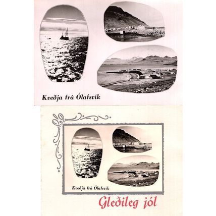Kvedja Fra Olafsvik 2x Vintage Polish Greeting Card Ship RPC Postcard