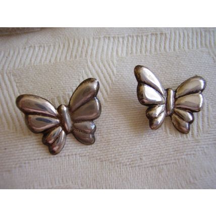 Vintage Earrings Large Silver Butterfly Pierced Studs