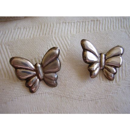 Large Silver Butterfly Earrings Pierced