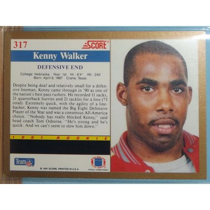 1991 Score KENNY WALKER (Nebraska/Broncos) Rookie card #317