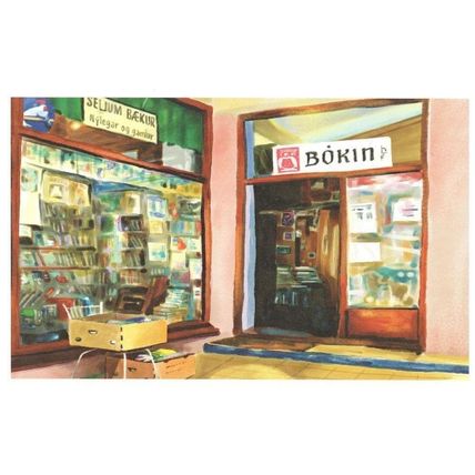Bokin Reykjavik Iceland Bookstore Book Shop Oil Painting Postcard
